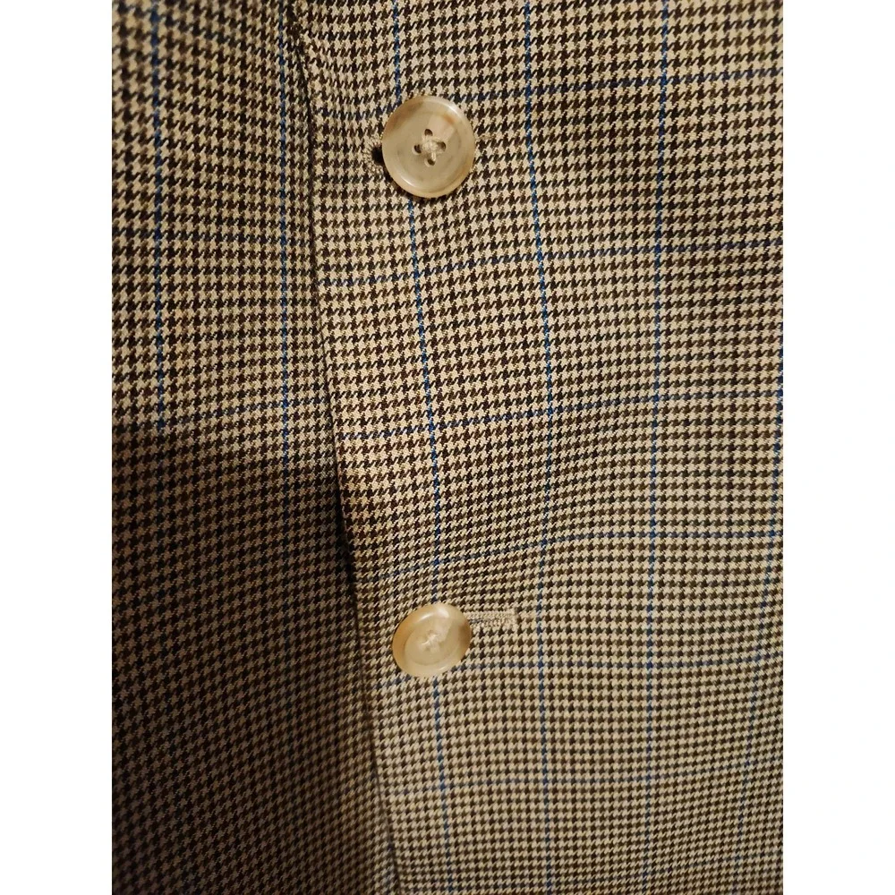 Lauren Ralph Lauren Mens 44L Brown Houndstooth Blue Windowpane Blazer Sport Coat